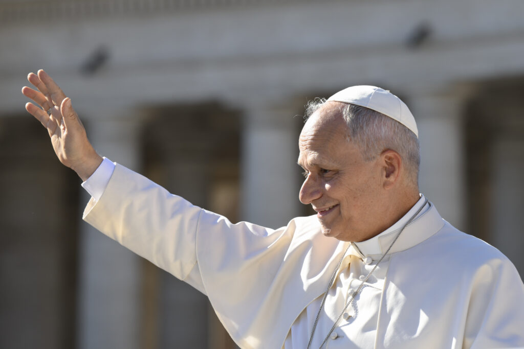 Pope Leo XIV smiles and waves to crowds at his general audience on Sept. 2, 2026, in St. Peter’s Square. | Credit: Vatican Media